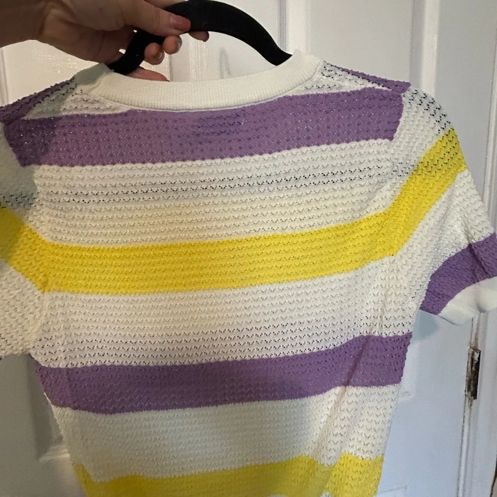 CHANEL Yellow and Purple Crew Neck Sweater